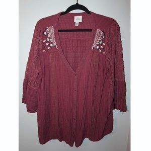 Knox Rose Button Up Pink Embroidered Lace Shirt